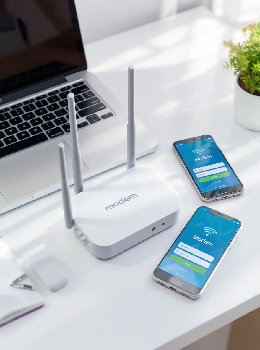 تنظیمات مودم برای ورود به آن در تصویر موبایل و مودم مشاهده میشود