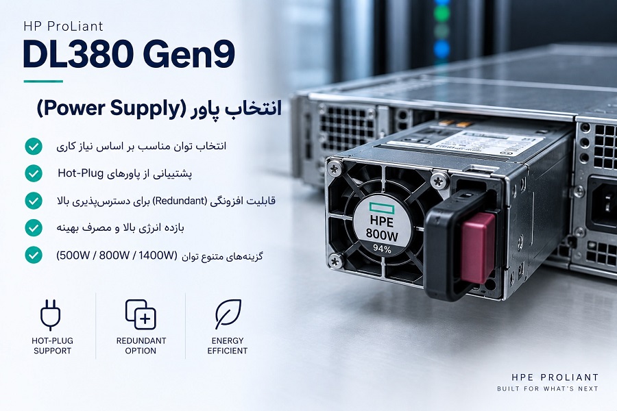 نتخاب پاور ( منبع تغذیه )انتخاب حافظه ذخیره سازی در کانفیگ سرور HP DL380 G9