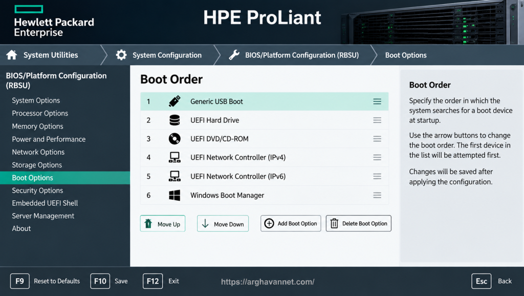 تنظیم Boot Order سرور HP در UEFI System Utilities