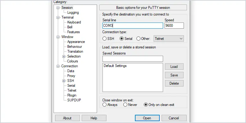 اتصال به سوئیچ از طریق نرم افزار PuTTY