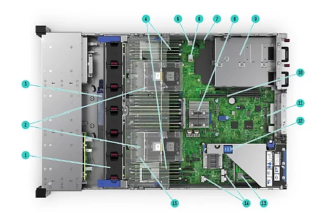نمای داخلی، شاسی 8SFF سرور HPE ProLiant DL380 Gen10