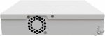پنل پشت سوئیچ روتر 8G+2S+IN میکروتیک فن دستگاه را نشان می‌دهذ.