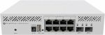 نمای پنل جلوی سوئیچ روتر CRS310-8G+2S+IN میکروتیک را با 8 پورت اترنت گیگابیت و 2درگاه‌ SFP را نشان می‌دهد.