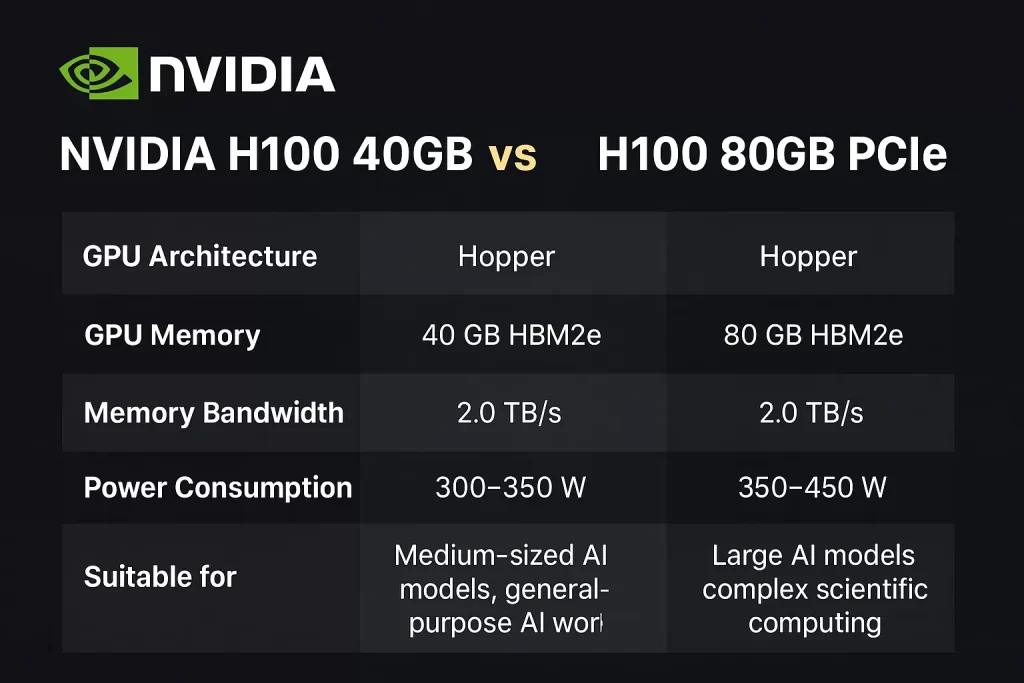مقایسه ای بین کارت گرافیک NVIDIA H100 40GB PCIe