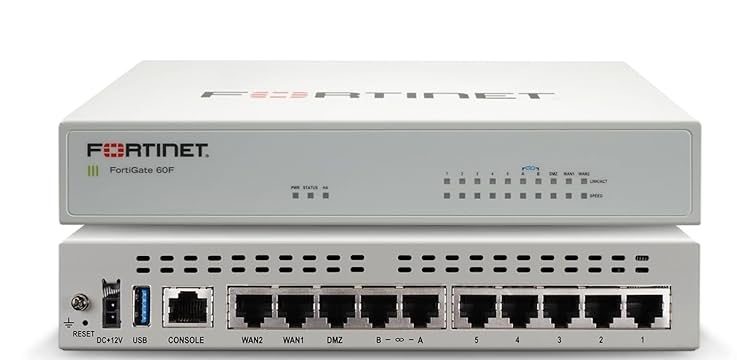 تصویری از پنل جلو و پشت فایروال Fortinet FortiGate 60F