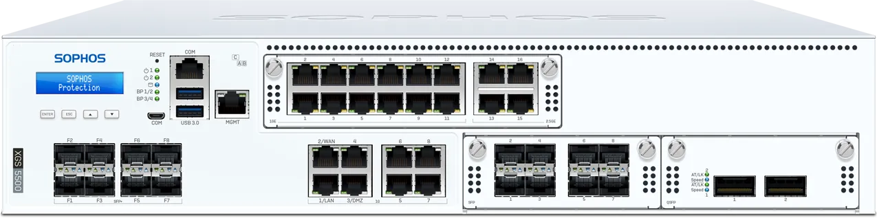 xgs-5500-front فایروال Sophos XGS 5500 با پردازنده Xstream Flow، پورتهای 1G و 10G، ماژولهای Flexi Port و مدیریت مرکزی Sophos Central"