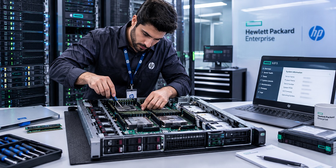 HPE Technician Servicing Open Server Rack